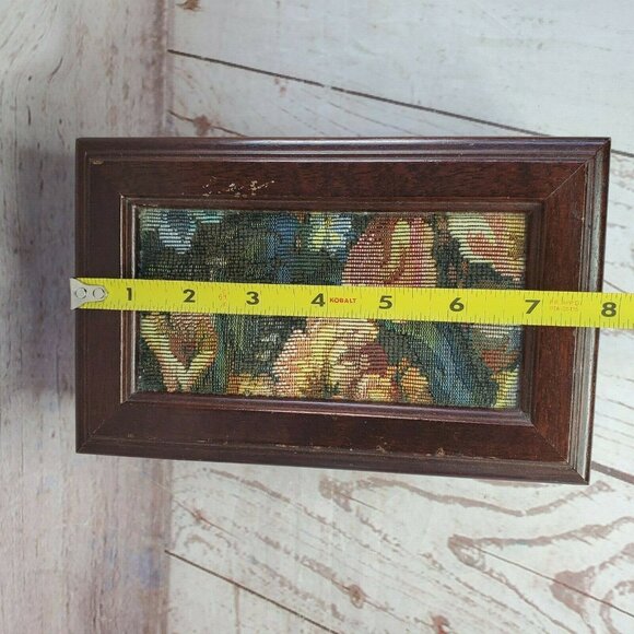 Vintage Brocade Fabric Velvet Lining Mirror 2 Tier Wooden Ring & Jewelry Box - Picture 9 of 12